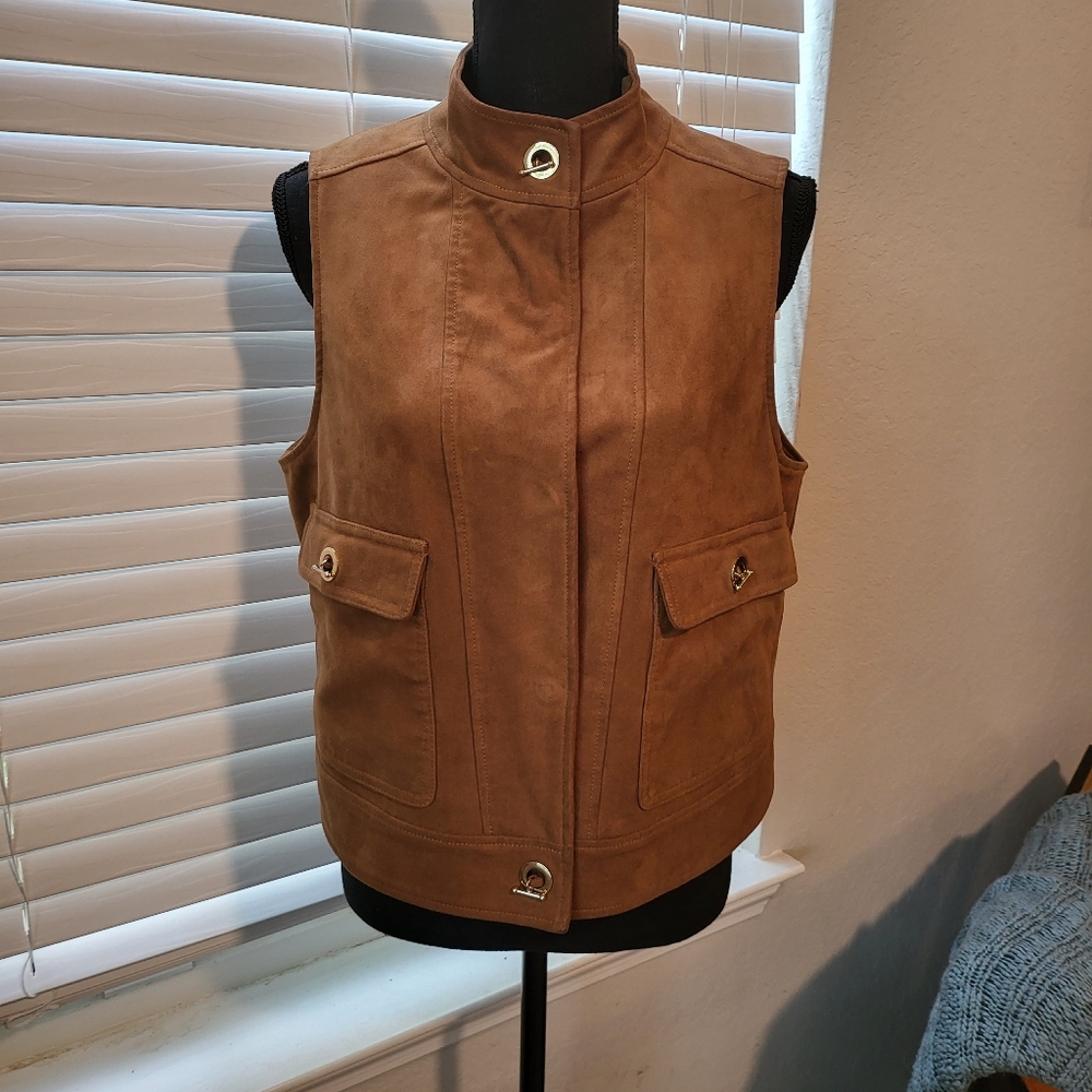 CHICO'S BLACK LABEL BROWN FAUX SUEDE VEST